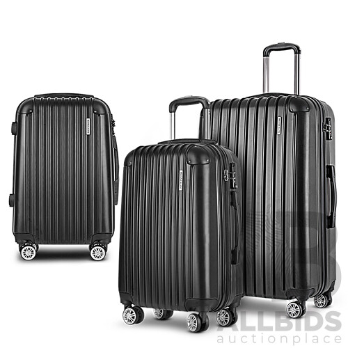 3pc Luggage Sets Suitcases Set Travel Hard Case Lightweight Black