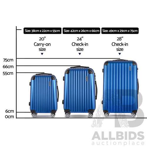 3pc Luggage Sets Suitcases Set Travel Hard Case Lightweight Blue