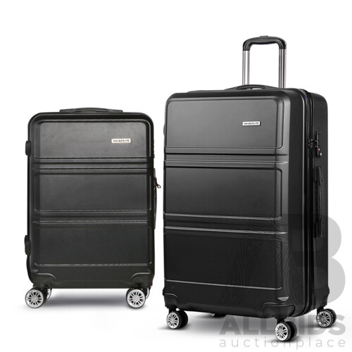 2 Piece Lightweight Hard Suit Case Luggage Black