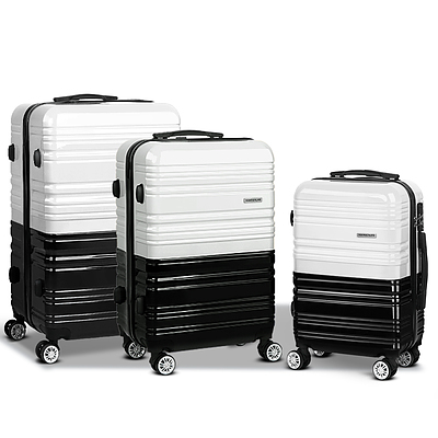 3 Piece Lightweight Hard Suit Case Luggage Black & White - Brand New - Free Shipping
