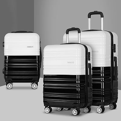 3 Piece Lightweight Hard Suit Case Luggage Black & White - Brand New - Free Shipping
