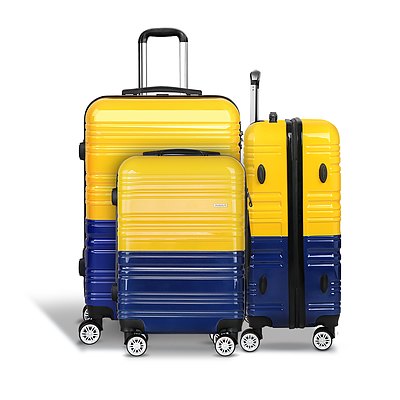 3 Piece Lightweight Hard Suit Case Luggage Yellow & Purple - Brand New - Free Shipping