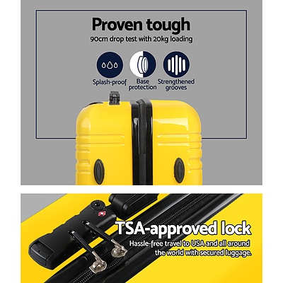 3 Piece Lightweight Hard Suit Case Luggage Yellow & Purple - Brand New - Free Shipping