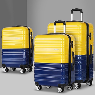 3 Piece Lightweight Hard Suit Case Luggage Yellow & Purple - Brand New - Free Shipping