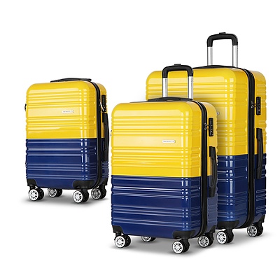 3 Piece Lightweight Hard Suit Case Luggage Yellow & Purple - Brand New - Free Shipping