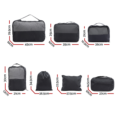 7PCS Dark Grey Packing Cubes Travel Luggage Organiser Suitcase Storage Bag - Brand New - Free Shipping
