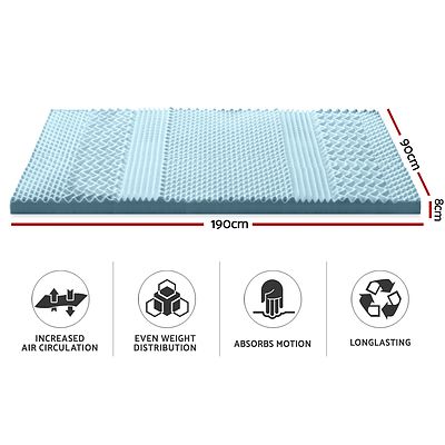Cool Gel Memory Foam Mattress Topper Bamboo Cover 8CM 7-Zone Single - Brand New - Free Shipping