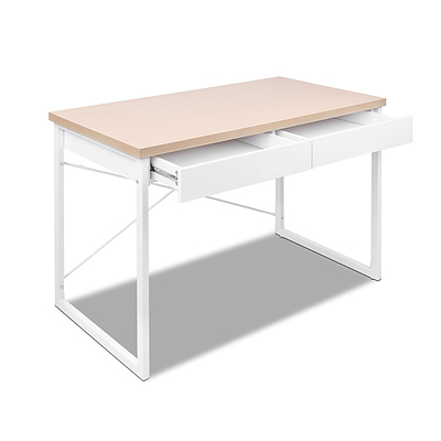 Metal Desk with Drawer - White with Wooden Top - Brand New - Free Shipping