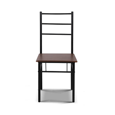 Metal Frame Table and Chairs - Walnut & Black - Free Shipping