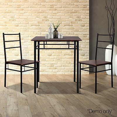 Metal Frame Table and Chairs - Walnut & Black - Free Shipping