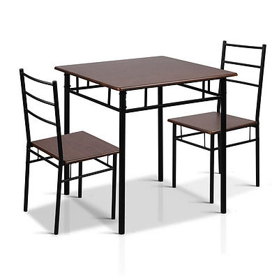 Metal Frame Table and Chairs - Walnut & Black - Free Shipping
