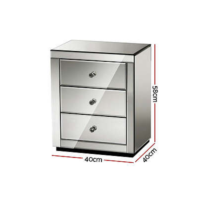 Mirrored Bedside table Drawers Furniture Mirror Glass Presia Smoky Grey