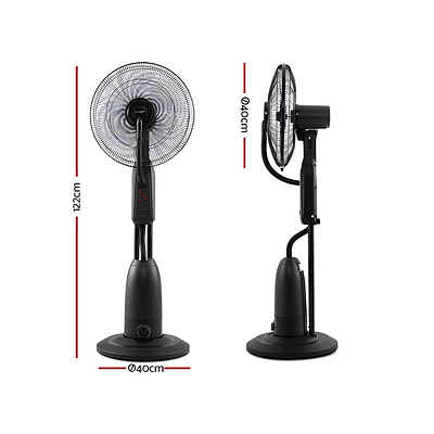 Mist Fan Pedestal Fans Cool Water Spray Timer Remote 5 Blades Black