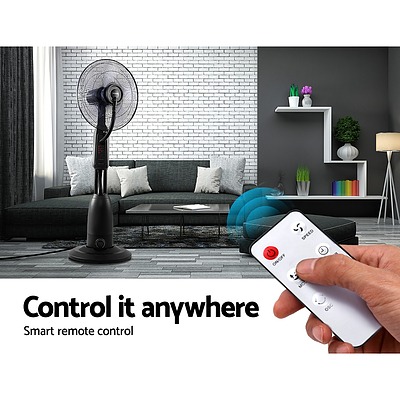 Mist Fan Pedestal Fans Cool Water Spray Timer Remote 5 Blades Black