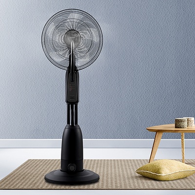 Mist Fan Pedestal Fans Cool Water Spray Timer Remote 5 Blades Black