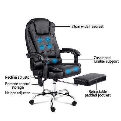 8 Point Reclining Message Chair - Black - Brand New - Free Shipping