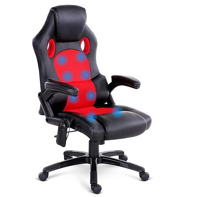 8 Point Massage Racer PU Leather Office Chair Black Red - Free Shipping