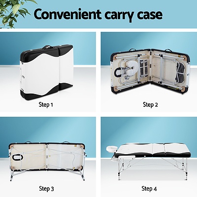 3 Fold Portable Aluminium Massage Table - Black & White - Brand New - Free Shipping