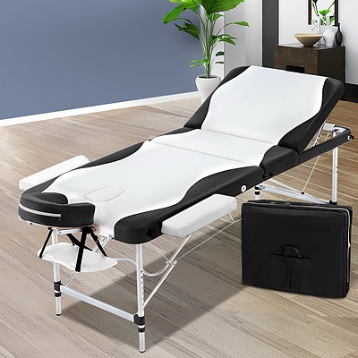 3 Fold Portable Aluminium Massage Table - Black & White - Brand New - Free Shipping