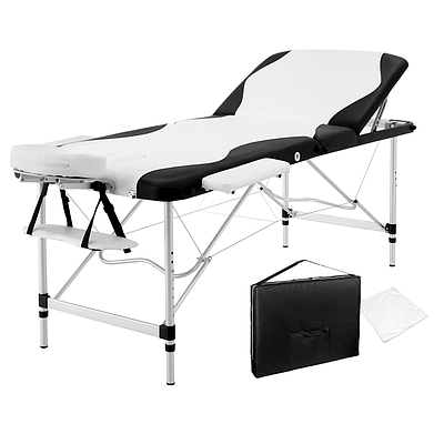 3 Fold Portable Aluminium Massage Table - Black & White - Brand New - Free Shipping