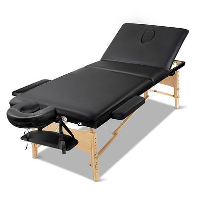 60cm Wide Portable Wooden Massage Table 3 Fold Treatment Beauty Therapy Black