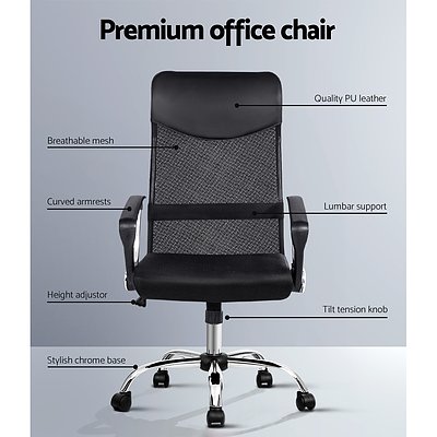 PU Leather Mesh High Back Office Chair - Black - Brand New - Free Shipping