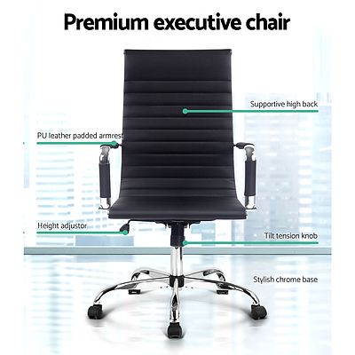 Eames Replica Office Chair Executive High Back Seating PU Leather Black - Brand New - Free Shipping