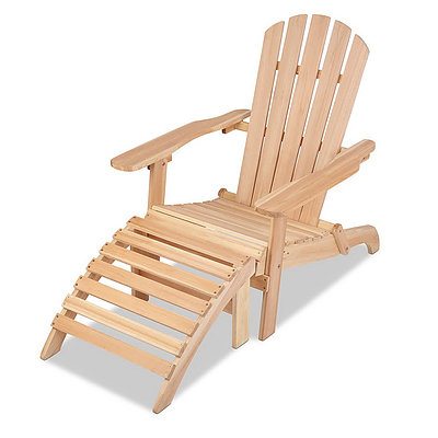 Outdoor Foldable Wooden Lounge Chair and Ottoman- Natural Wood - Free Shipping