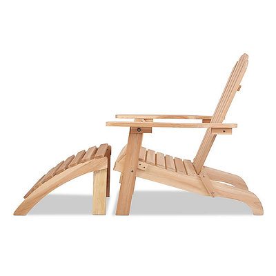 Outdoor Foldable Wooden Lounge Chair and Ottoman- Natural Wood - Free Shipping