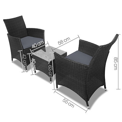 3 Piece Wicker Outdoor Furniture Set - Black - Brand New - Free Shipping