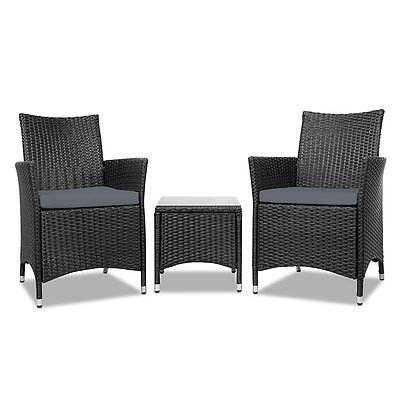3 Piece Wicker Outdoor Furniture Set - Black - Brand New - Free Shipping