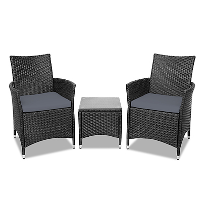 3 Piece Wicker Outdoor Furniture Set - Black - Brand New - Free Shipping