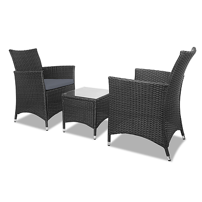 3 Piece Wicker Outdoor Furniture Set - Black - Brand New - Free Shipping