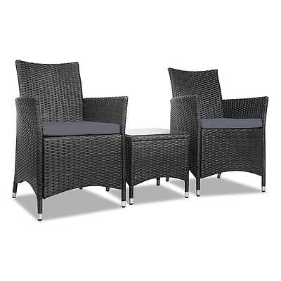 3 Piece Wicker Outdoor Furniture Set - Black - Brand New - Free Shipping