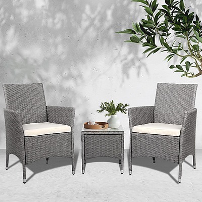 3-piece Outdoor Chair and Table Set Grey - Free Shipping