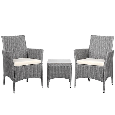 3-piece Outdoor Chair and Table Set Grey - Free Shipping