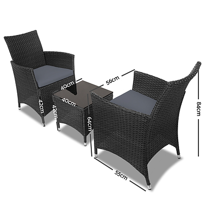 3pc Rattan Bistro Wicker Outdoor Furniture Set Black - Brand New - Free Shipping