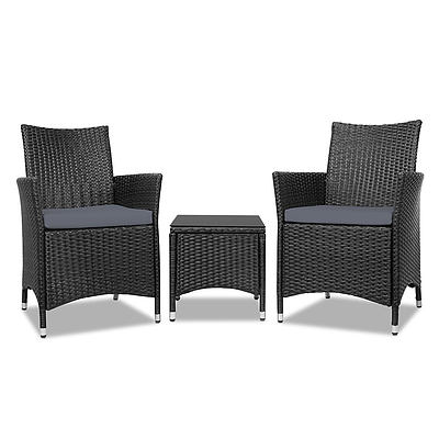 3pc Rattan Bistro Wicker Outdoor Furniture Set Black - Brand New - Free Shipping