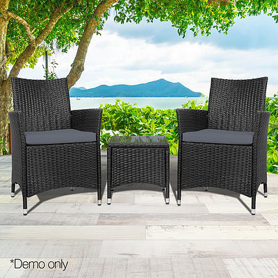 3pc Rattan Bistro Wicker Outdoor Furniture Set Black - Brand New - Free Shipping
