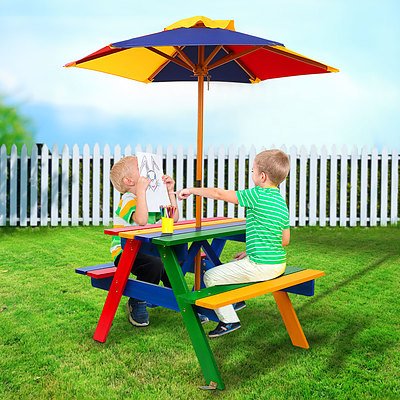 Kids Wooden Picnic Table Set with Umbrella - Brand New - Free Shipping