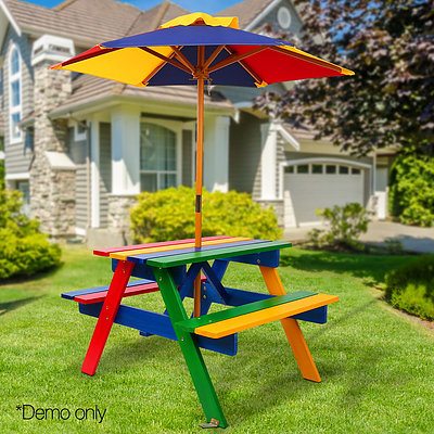 Kids Wooden Picnic Table Set with Umbrella - Brand New - Free Shipping