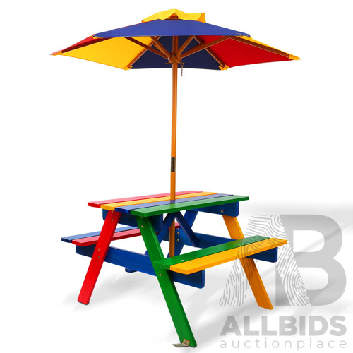 Kids Wooden Picnic Table Set with Umbrella - Brand New - Free Shipping