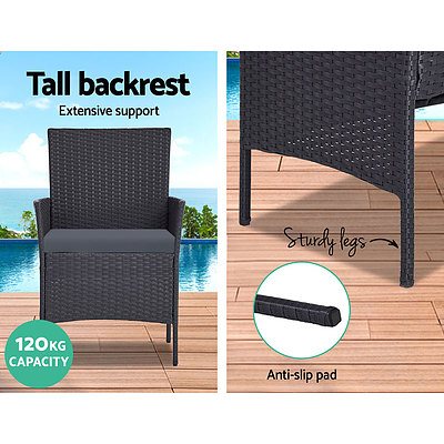 Outdoor Furniture Wicker Set Chair Table Dark Grey 4pc