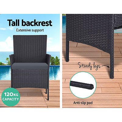 Outdoor Furniture Wicker Set Chair Table Dark Grey 4pc