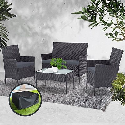 Outdoor Furniture Wicker Set Chair Table Dark Grey 4pc