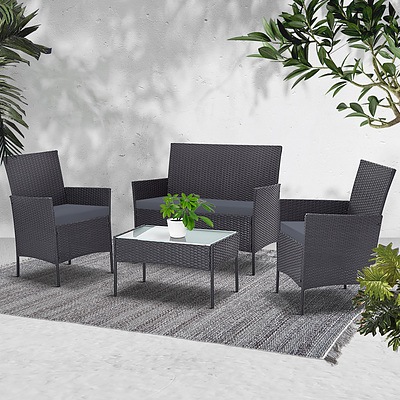 Outdoor Furniture Wicker Set Chair Table Dark Grey 4pc