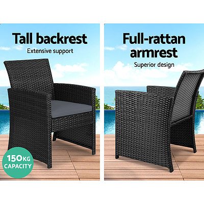 Set of 4 Outdoor Rattan Chairs & Table - Black 