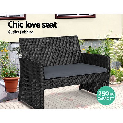 Set of 4 Outdoor Rattan Chairs & Table - Black 