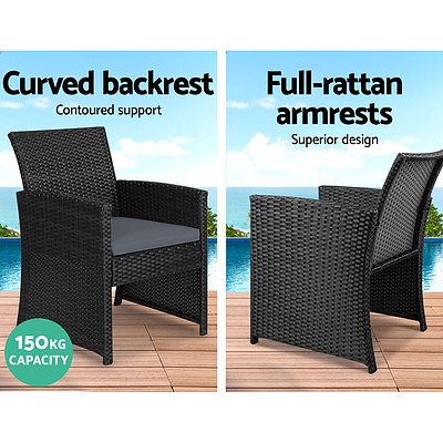 Set of 4 Outdoor Rattan Chairs & Table - Black 