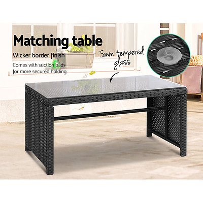 Set of 4 Outdoor Rattan Chairs & Table - Black 